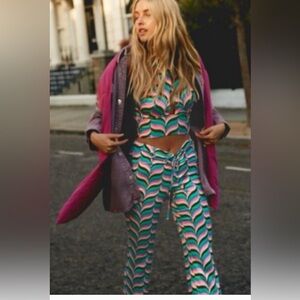 Zara Multicolor Wave-Print Wide Leg Pants
